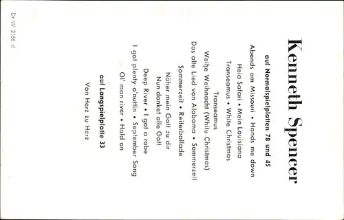 Ak Sänger Kenneth Spencer, Portrait, Autogramm