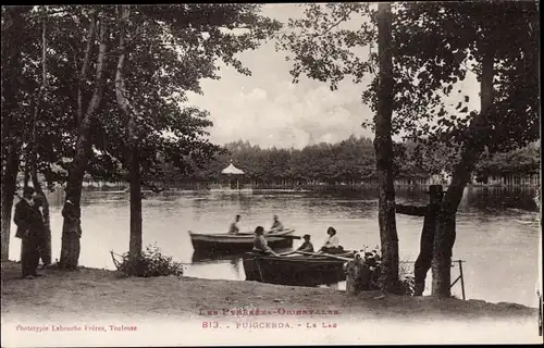 Ak Puigcerda Katalonien, Blick auf den See, Ruderboote