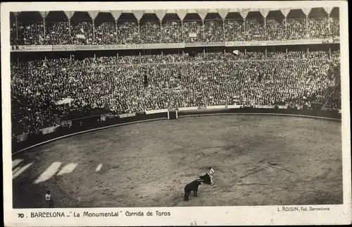 Ak Barcelona Katalonien Spanien, La Monumental, Stierkampfarena, Stierkampf