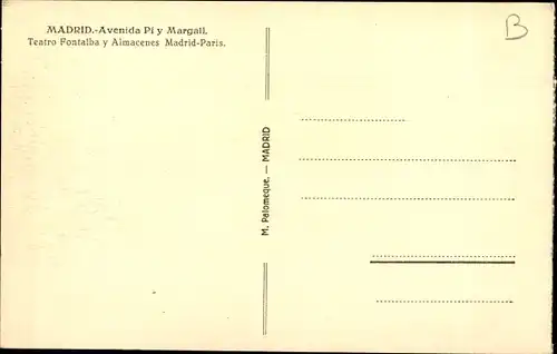 Ak Madrid Spanien, Avenida Pi y Margall, Teatro Fontalba und Almacenes Madrid-Paris