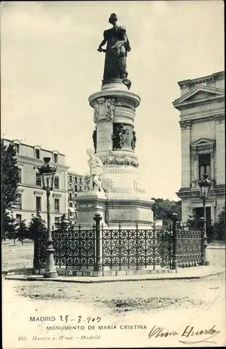 Ak Madrid Spanien, Denkmal von Maria Cristina