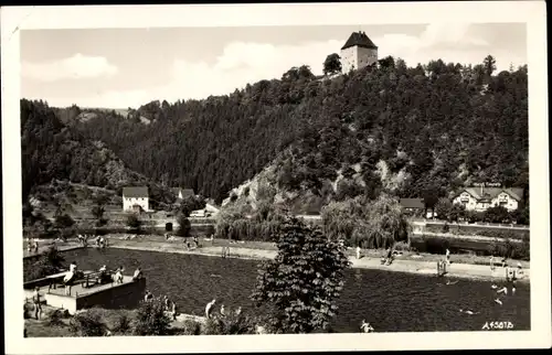 Ak Ziegenrück am Schiefergebirge Thüringen, Schwimmbad, Schloss, Hotel Eckstein