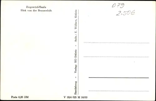 Ak Ziegenrück am Schiefergebirge Thüringen, Blick von der Brauershöh