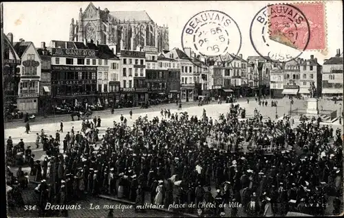 Ak Beauvais Oise, Militärmusik, Place de l'Hotel de Ville