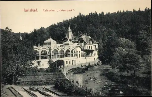 Ak Karlovy Vary Karlsbad Stadt, Cafésalon Kaiserpark