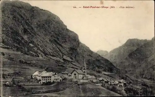 Ak Saint Paul sur Ubaye Alpes de Haute Provence, Teilansicht, Kirche