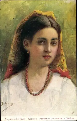Künstler Ak Korfu Griechenland, Bäuerin aus Potamo