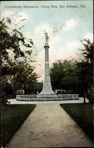 Ak San Antonio Texas USA, Confederate Monument, Travis Park