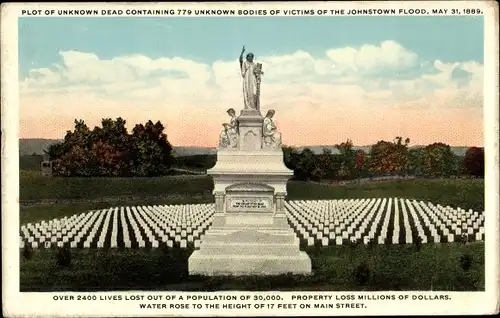 Ak Johnstown USA, Denkmal, Grabsteine, 31. Mai 1889