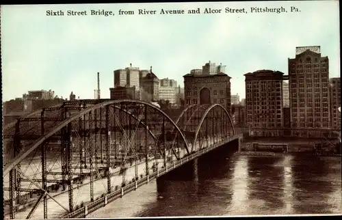 Ak Pittsburgh Pennsylvania USA, Sixth Street Bridge, form River Avenue and Alcor Street