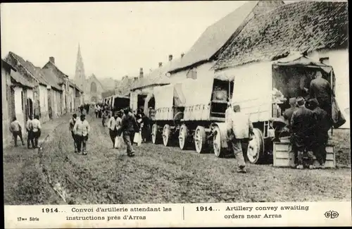 Ak Arras Pas de Calais, Artillerie-Konvoi