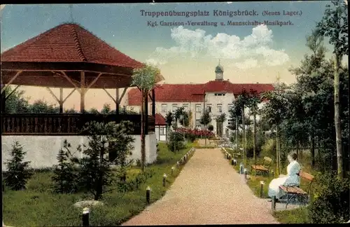 Ak Königsbrück, Truppenübungsplatz, Neues Lager, Kgl. Garnison-Verwaltung, Mannschafts-Musikpark