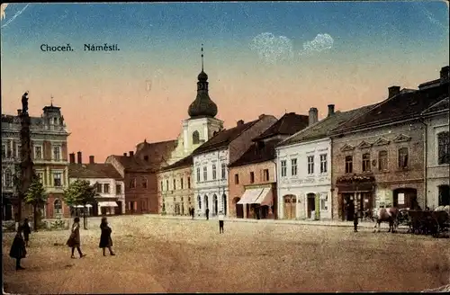 Ak Choceň Chotzen Reg. Pardubice, Namesti, Marktplatz, Kirchturm, Geschäfte