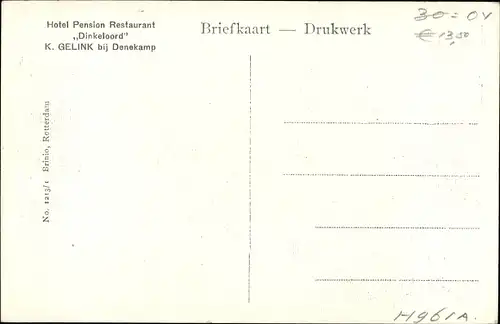 Ak Denekamp Overijssel Niederlande, Hotel Pension Dinkeloord, op de Dinkel