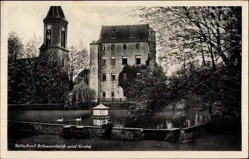 Ak Dresden Schönfeld Weißig, Schloss, Schwanteich, Kirche