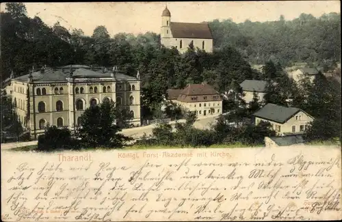 Ak Tharandt im Erzgebirge, Königliche Forst-Akademie, Kirche