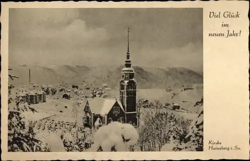 Ak Hainsberg Freital in Sachsen, Kirche, Winteransicht