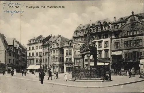 Ak Mainz am Rhein, Marktplatz mit Marktbrunnen