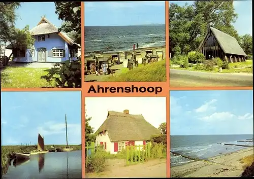 Ak Ostseebad Ahrenshoop Fischland, Strand, Kirche, Hafen, Deichhaus, Kunstkaten