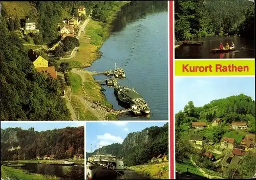 Ak Rathen an der Elbe Sächsische Schweiz, Bootanlegestelle, Amselsee, Blick zum Mönch