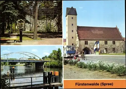 Ak Fürstenwalde an der Spree, Heimattiergarten, Brücke der Thälmann Pioniere, Rathaus