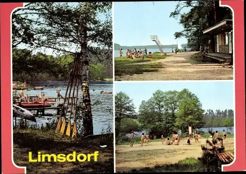 Ak Limsdorf Storkow in der Mark, Am Springsee, Sprungturm, Strand, Boote, Paddel