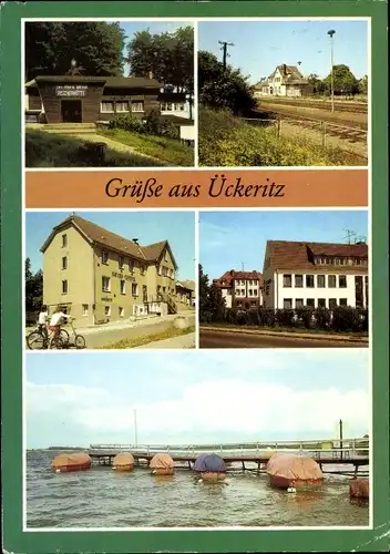 Ak Ostseebad Ückeritz auf Usedom, Fischerhütte, Bahnhof, Gemeinderat, Achterwasser, Oberschule