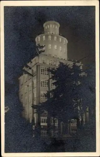 Ak Dresden Striesen, Zeiss Ikon Turm im Flutlicht