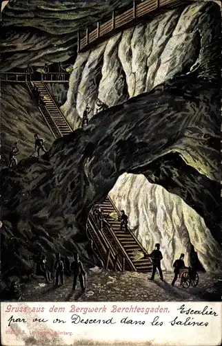 Ak Berchtesgaden in Oberbayern, Bergwerk, Bergleute, Treppe