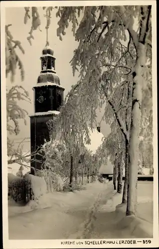 Foto Ak Schellerhau Altenberg im Erzgebirge, Kirche, Winter