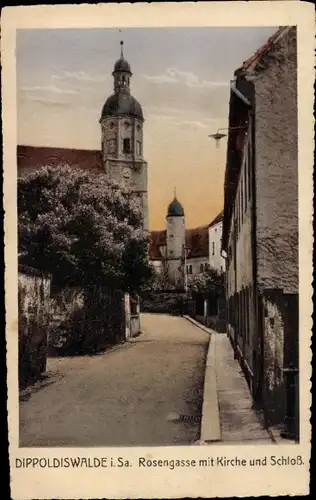 Ak Dippoldiswalde Sachsen, Rosengasse, Kirche, Schloss