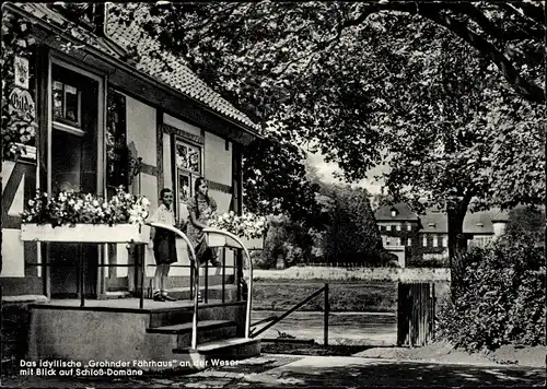 Ak Grohnde Emmerthal an der Weser, Gaststätte Grohnder Fährhaus, Schloss-Domäne