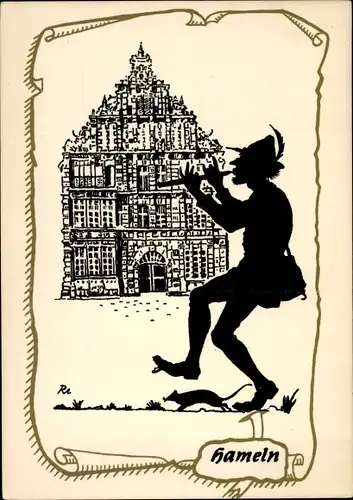 Scherenschnitt Ak Hameln an der Weser Niedersachsen, Rattenfänger von Hameln, Märchen