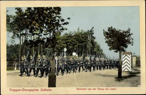 Ak Zeithain in Sachsen, Truppenübungsplatz, Rückkehr von der Übung ins Lager