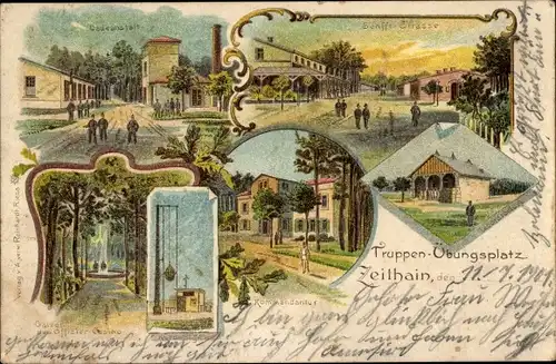 Litho Zeithain in Sachsen, Truppenübungsplatz, Senfft-Straße, Badeanstalt, Kommandantur