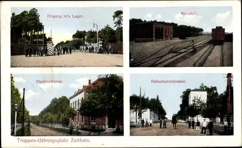 Ak Zeithain in Sachsen, Truppenübungsplatz, Eingang, Bahnhof, Planitzstraße, Rabenhorststraße