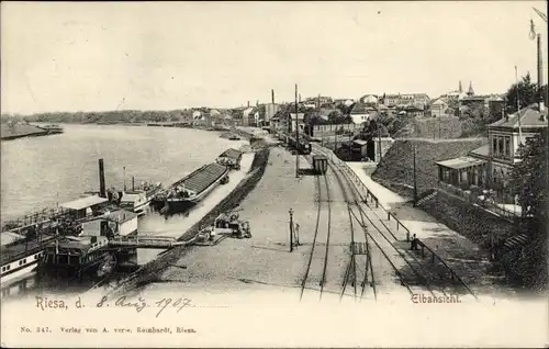 Ak Riesa an der Elbe Sachsen, Elbansicht, Landungsplatz