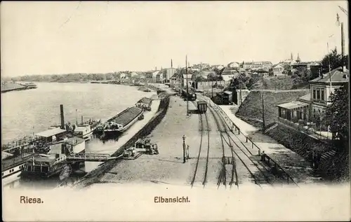 Ak Gröba Riesa an der Elbe, Elbansicht