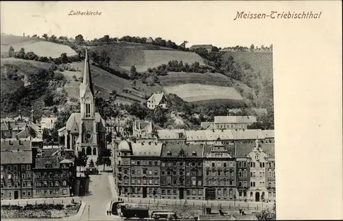 Ak Triebischtal Semmelsberg Klipphausen in Sachsen, Lutherkirche, Stadt, Luftbild