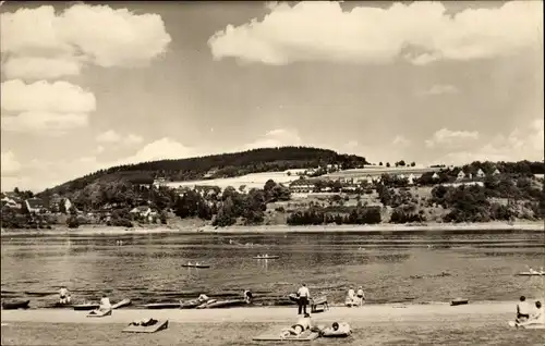 Ak Saalburg in Thüringen, Strand, Badegäste, Panorama