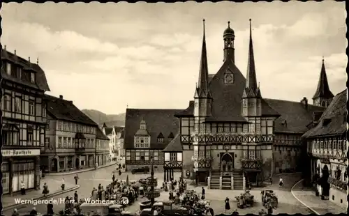 Ak Wernigerode im Harz, Wochenmarkt, Rathaus