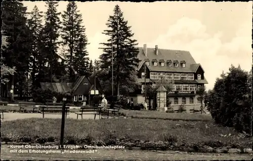 Ak Oberbärenburg Altenberg im Erzgebirge, Omnibushalteplatz, Erholungsheim Friedenswacht