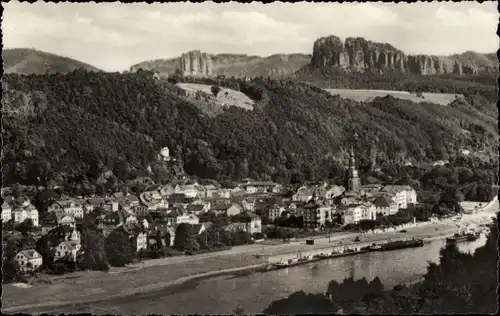 Ak Bad Schandau Sächsische Schweiz, Panorama, Falkenstein, Schrammsteine