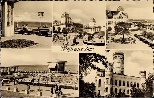 Ak Seebad Binz auf Rügen, Strand, Promenade, Jagdschloss Granitz
