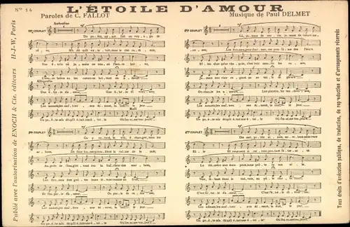 Lied Ak L'Etoile d'Amour, Text von C. Fallot, Musik von Paul Delmet