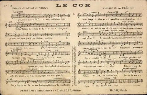 Lied Ak Le Cor, Text von Alfred de Vigny, Musik von A. Flégier