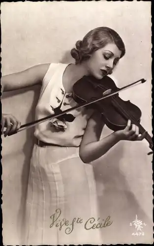 Ak Vive Ste Cécile, Frau mit Violine