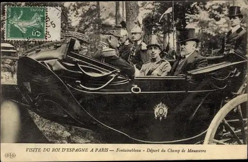 Ak-Besuch des Königs von Spanien in Paris, Fontainebleau, Abfahrt vom Champ de Manöver
