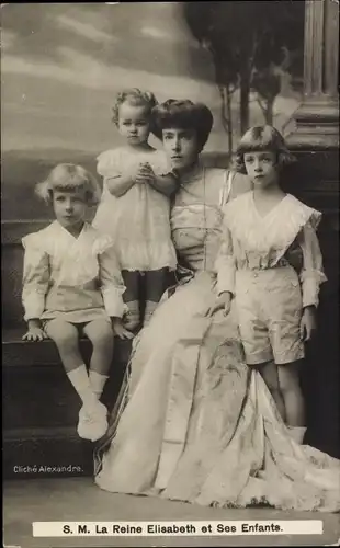Ak Madame Prinzessin Albert von Belgien und ihre Kinder
