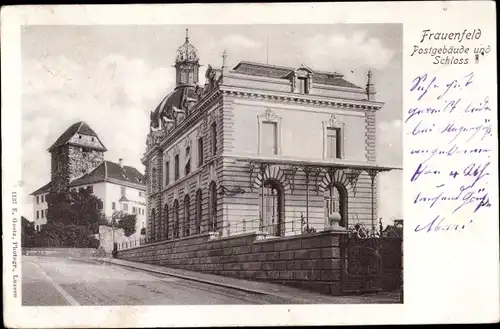 Ak Frauenfeld Kanton Thurgau, Postgebäude und Schloss